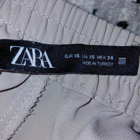 Zara High Waisted Beige Drawstring Pajama Style Ankle Pants XS - Picture 9 of 15